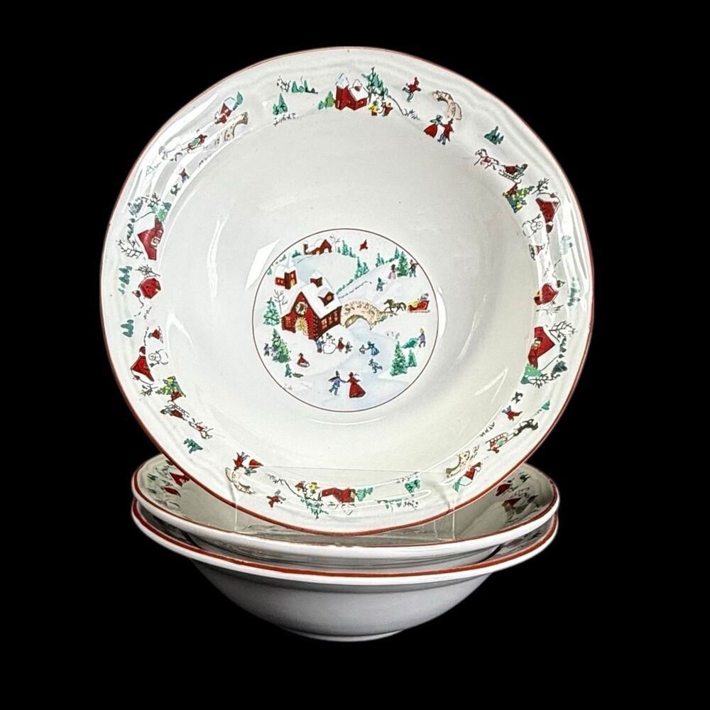 Vintage Farberware 1995 White Christmas #391 Babanovsky-Lot of 3 Cereal‎ Bowls